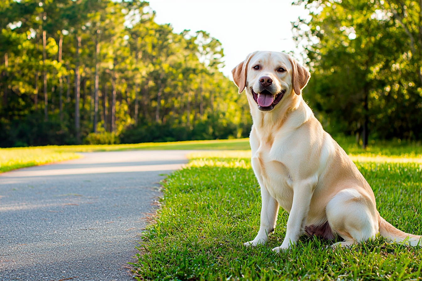 Labrador Retriever en una salida pet friendly en la Costa del Golfo y Birmingham, Alabama.